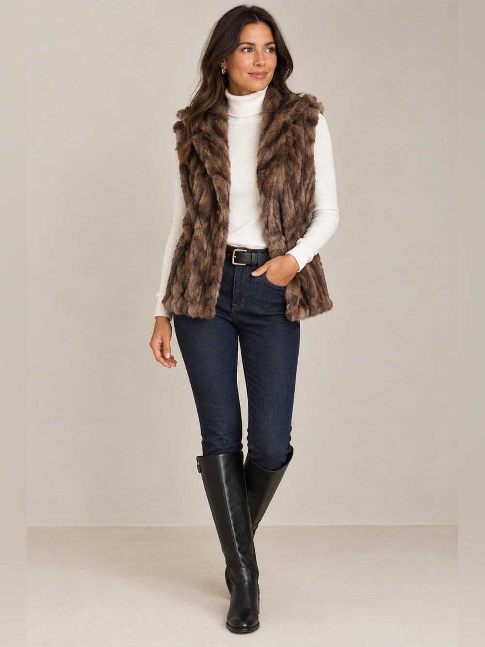 Luxurious Brown Faux Fur Statement Vest by Guillaume (Size Large)